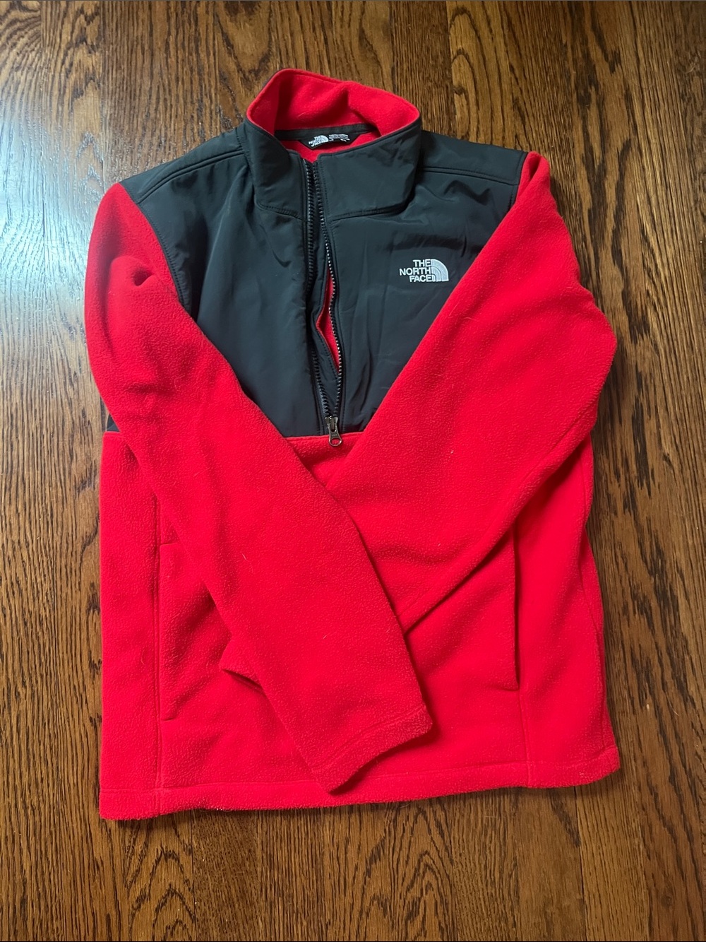 The North Face Kids Red Fleece Pullover with Black Yoke